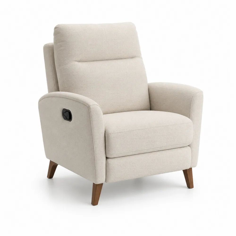 Fauteuil relax manuel 1 place en polyester crème avec pieds en bois, 76 x 90 x 105 cm