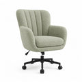 Fauteuil de bureau pivotant en tissu bouclé vert sauge et métal noir, hauteur réglable, 76 × 72 × 88–98 cm