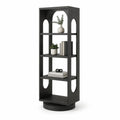 Bibliothèque pivotante sur pied en MDF noir à 4 niveaux avec ouvertures arquées, 50 × 32 × 158 cm