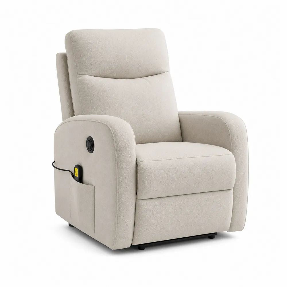 Fauteuil relax électrique en tissu bouclé beige avec dossier haut, 88 x 94 x 105 cm