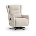 Fauteuil relax électrique pivotant en tissu beige avec base en acier noir, 92 × 96 × 106 cm