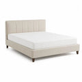 Lit double beige en tissu avec matelas à ressorts ensachés, couchage 160 x 200 cm, dimensions 170 x 215 x 105 cm