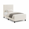 Cadre de lit simple rembourré 90 x 190 cm en polyester crème et métal noir avec tête de lit à panneaux verticaux