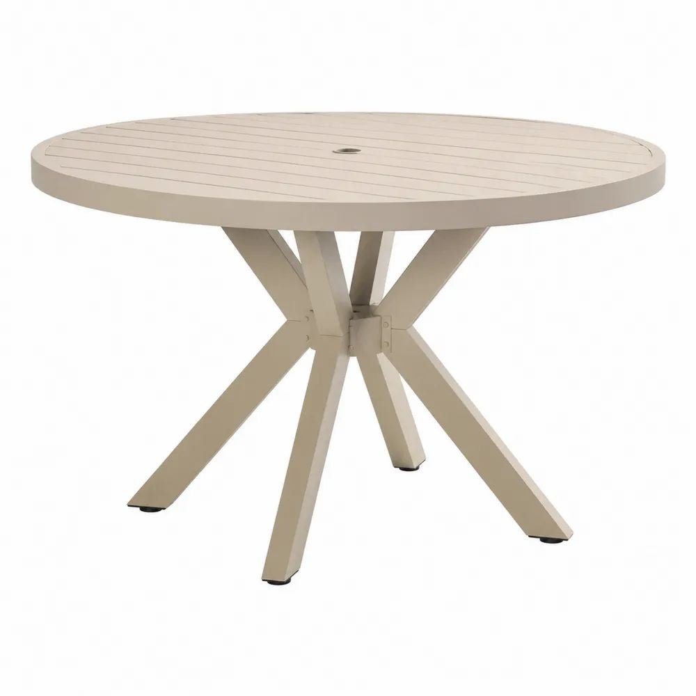 Table de jardin ronde en aluminium beige Ø 120 × H 75 cm avec trou pour parasol