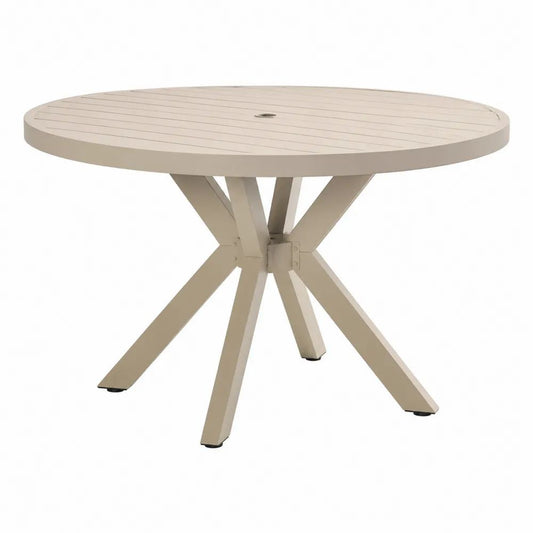 Table de jardin ronde en aluminium beige Ø 120 × H 75 cm avec trou pour parasol