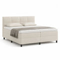 Lit boxspring double en similicuir PU crème 180 × 200 cm avec 2 matelas et tête de lit
