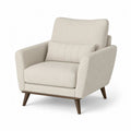 Fauteuil de salon 1 place en tissu avec pieds en bois massif, beige et marron foncé, 82 x 86 x 87 cm