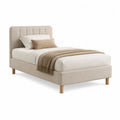 Lit double rembourré beige 151 x 205 x 110 cm, couchage 140 x 190 cm, tête de lit et sommier à lattes