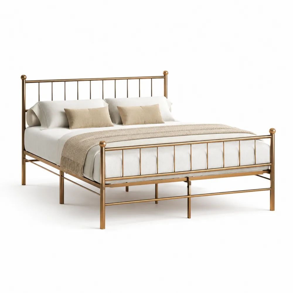 Lit double 160 x 200 cm avec cadre en acier bronze, 208 x 166 x 110 cm