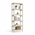 Étagère bibliothèque sur pied à 5 niveaux en MDF et acier, blanc cassé et doré, 60 × 30 × 170 cm